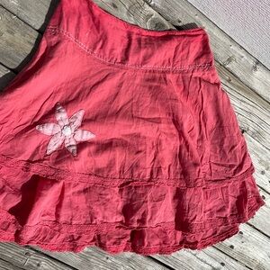 Y2K Coral Pink Ruffled Skirt with Flower Applique Zara Larson Inspo Mini Skirt